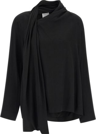 Nude Black Solid Asymmetric Neck Top