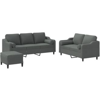vidaXL Vidaxl - Juego De Sof&aacute;s Con Cojines 3 Piezas Tela Gris Oscuro