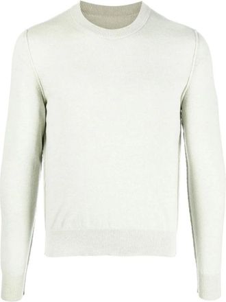 Maison Margiela Kasjmier Crew-Neck Trui in Licht Beige - Heren - Cashmere truien - Groen - S - Kasjmier - Truien & Vesten
