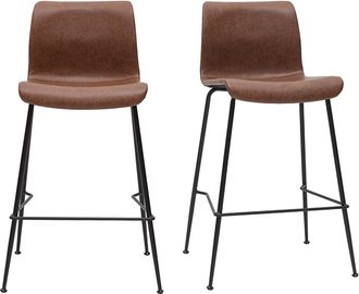 Miliboo Set De 2 Taburetes De Cocina Fijos Marr&oacute;n Envejecido Y Metal Negro 65 Cm Harold
