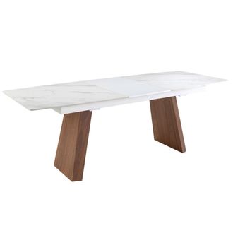Angel Cerd&aacute; Mesa comedor extensible ovalada barril m&aacute;rmol porcel&aacute;nico y nogal