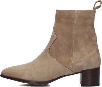 Notre-V Beige Su&egrave;de Enkellaarsjes met Blokhak - Dames - Laarzen met Hak - Beige - 42 EU - Su&egrave;de - Schoenen