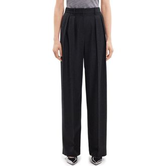 Theory Pleated Straight Leg Wool Pants in Nw Chc Mln at Nordstrom Rack, Size 12