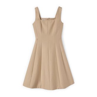 Motivi Flare Jurk in Telini Stof - Dames - Korte kleedjes - Beige - 2XS - Katoen - Kleedjes