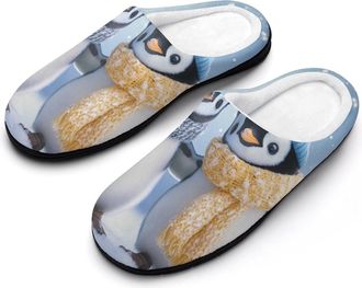 Generic Cute Penguins With Scarf Hat Mens House Slippers Memory Foam Washable Cotton Slip on Home Shoes