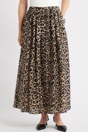 Caslon Print Pleated Maxi Skirt in Tan- Black Sarah Leopard at Nordstrom Rack, Size Xx-Large