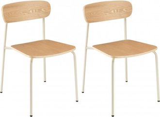 Macabane Lote de 2 sillas tipo colegio de madera de fresno y acero blanco