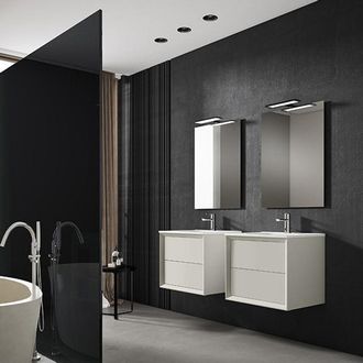 Saniclass Prime Core Badkamermeubelset - 60x50x45cm - 1 rechthoekige keramische wasbak wit - 1 kraangat - 2 lades - rechthoekige spiegel - mat cotton (beige)