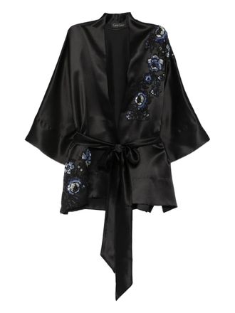 Carine Gilson raglan-embroidered short robe - Black