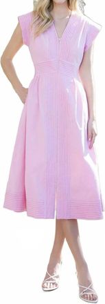 THML Clothing Pintuck Zip Front Midi Dress In Pink