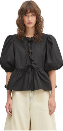 Ganni Katoenen Poplin Peplum Strik Blouse - Dames - Blouses - Zwart - S - Katoen - Overhemden