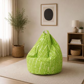 Talamo Italia Dmora Pouf Avec Motif De Lettrage, Vert Et Blanc, Dimensions 80 X 120 X 80 Cm