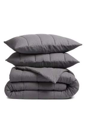 Nordstrom Organic Cotton M&eacute;lange Quilted Comforter & Shams Set in Grey Pearl Multi at Nordstrom, Size Queen
