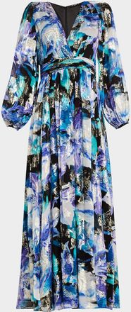 Emanuel Ungaro Abstract Metallic-Print Maxi Dress