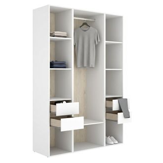 Dmora Armario Grande Bellwood, Dormitorio, 7 Estantes, Barra Para Ropa, 4 Cajones, 45x205h Cm Blanco