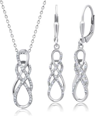 MAX + STONE 925 Sterling Silver Diamond Infinity Pendant Necklace and Dangle Earrings