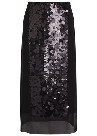 Joseph Cambo Sequin-embellished Voile Midi Skirt - Black - 42 (UK14 / L)