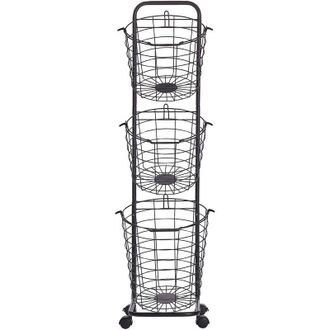 Beliani Carro De Almacenamiento 3 Niveles Metal Negro Cestas Con Asas Giratorias Accesorio Cocina Ba&ntilde;o Toallas Peri&oacute;dico Frutas Verduras Ayapal