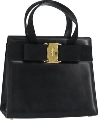 Ferragamo Convertible Vara Bow Tote Leather Black Leather Handbag (Pre-Owned)