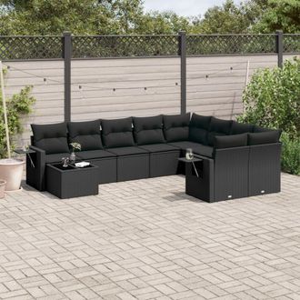 vidaXL Vidaxl - Set De Sof&aacute;s De Jard&iacute;n 10 Pzas Cojines Rat&aacute;n Sint&eacute;tico Negro
