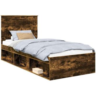 vidaXL Bed Frame with Headboard Smoked Oak 90 x 200 cm Solid Pine Wood vidaXL