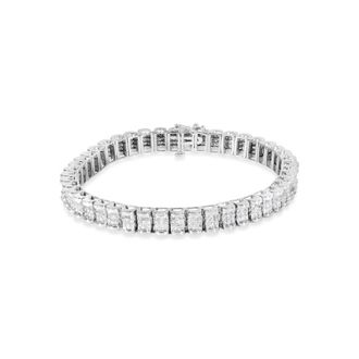 House of Brilliance 14K White Gold 5.00 Cttw Invisible Set Princess-Cut Diamond Belt and Buckle Tennis 7 Bracelet (H-I Color, SI1-SI2 Clarity)