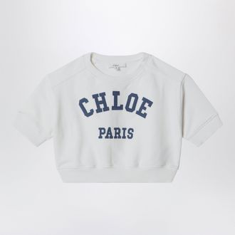 Chlo&eacute; White cropped sweatshirt with logo embroidery