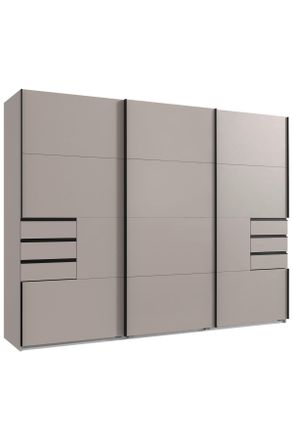 MID.YOU Mid.you Schwebetürenschrank, Beige, Greige, Metall, 6 Fächer, 6 Schubladen, 270x208x64 cm, BQ - Bündnis für Qualität, Made in Germany, DIN EN