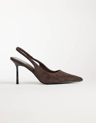 Simmi London Simmi London Inara scarpe slingback con tacco in suedette marrone effetto goffrato
