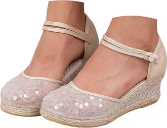 Generic Closed Toe Wedge Sandals for Women 2026 Platform Espadrilles with Ankle Strap Anti-Slip Casual Heels Comfortable Summer Dressy Beach Vacation Shoes