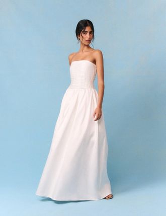 Nobody's Child Bridal Ivory Satin Column Strapless Opal Maxi Dress
