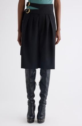 Chlo&eacute; Buckle Keyhole High Waist Wool Shorts in Black at Nordstrom, Size 10 Us