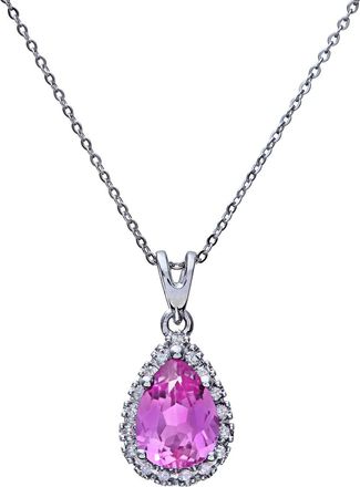 Diamant L'&eacute;ternel Womens 9ct White Gold Diamond Pendant with Teardrop Shaped Pink Sapphire Stone Chain of 46cm - One Size