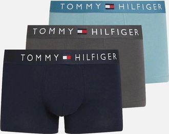 Tommy Hilfiger Mens Tommy Hilfiger 3-Pack TH Original Boxer Trunks, Blue/Dark Ash/Desert Sky - Black - Size: 37/36/32