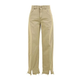 SOLOTRE Pantalones de Pierna Recta con Abertura Delantera y Ajustadores Laterales - Jeans - Mujer - Beige - 2XL