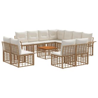vidaXL Conjunto De Sof&aacute;s De Exterior 12 Pcs Natural Y Crema Poli&eacute;ster Vidaxl