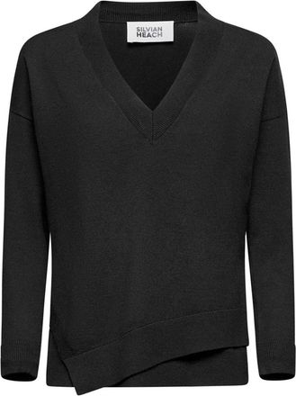 Silvian Heach Asymmetrische V-hals Knit - Dames - V-hals truien - Zwart - 2XS - Polyester - Truien & Vesten