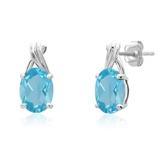 MAX + STONE 14k Yellow or White Gold 8x6mm Gemstone Twist Oval Drop Stud Earrings
