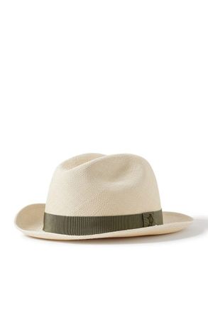 Purdey Logo-Embroidered Grosgrain-Trimmed Straw Panama Hat