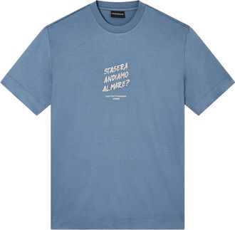 Emporio Armani Embroidered Graphic T-shirt - Heren - T-shirts - Blauw - L - Katoen - Tops