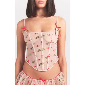 SKIMS Embroidered Tulle Corset in Primrose Cherry Tulle at Nordstrom, Size X-Small
