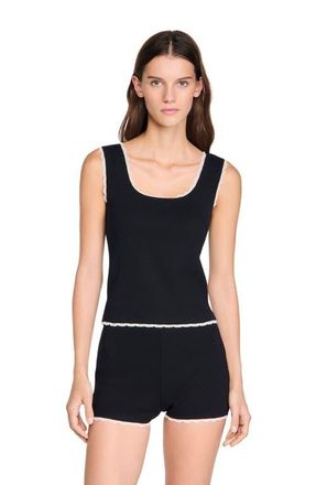 Sandro Beaded embroidered cotton vest top in Black at Nordstrom, Size X-Small