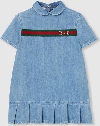 Gucci Kids - Denim Dress With Web, Blue, Ready-to-wear