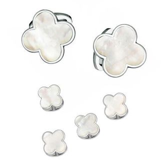 Jan Leslie Four Leaf Clover Sterling Cufflinks & Studs in White at Nordstrom