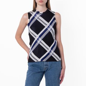 Burberry Check Jacquard Silk Vest, Size XX-Small
