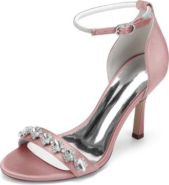 Generic Wedding Shoes Womens High Heel Sandals Open Toe Ankle Strap Satin Bridal Formal Prom Party Dress Stiletto Shoes 9.5Cm,Flesh Pink,10 UK