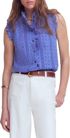 Boden Isabel Broderie Sleeveless Cotton Top in Persian Jewel at Nordstrom, Size 10