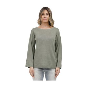 Max Mara Wijde Linnen Top met Ronde Hals - Dames - Ronde hals truien - Groen - M - Linnen - Truien & Vesten