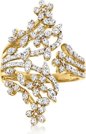 Ross-Simons Diamond Flower Bypass Ring in 18kt Gold Over Sterling