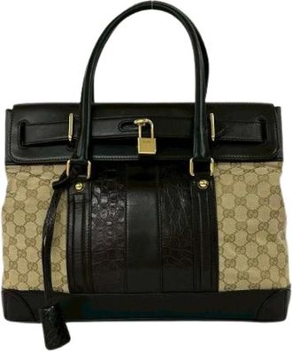 Gucci Pre-owned Handbags, female, Beige, Size: ONE SIZE Pre-owned GG Canvas Leather Tote Bag